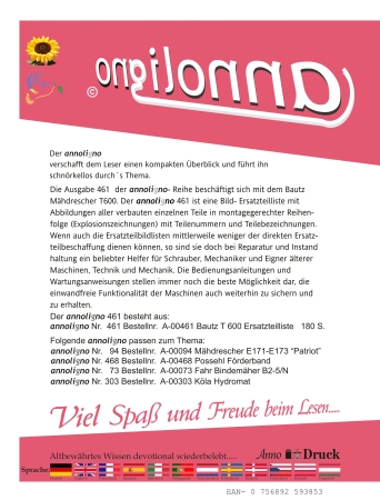 Bautz Mähdrescher T 600 Bild - Ersatzteilliste - annoligno 461 -